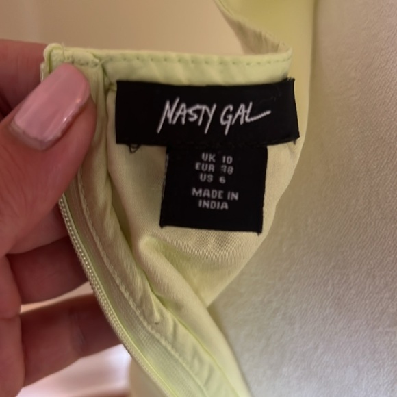 Nasty Gal Yellow/Green Spaghetti Strap Open Back Mini Cotton Sundress NWT - US 6 - Picture 11 of 12